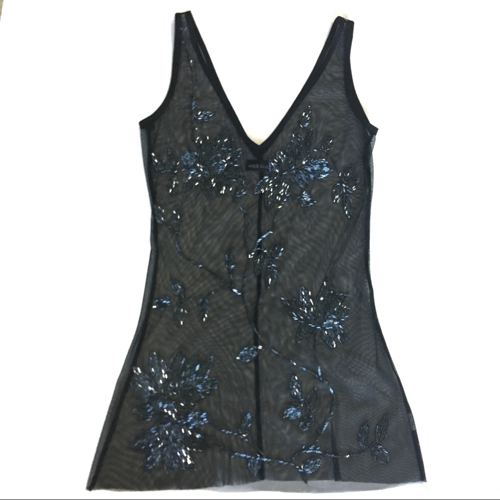 WET SEAL Black Mesh Beaded Blouse